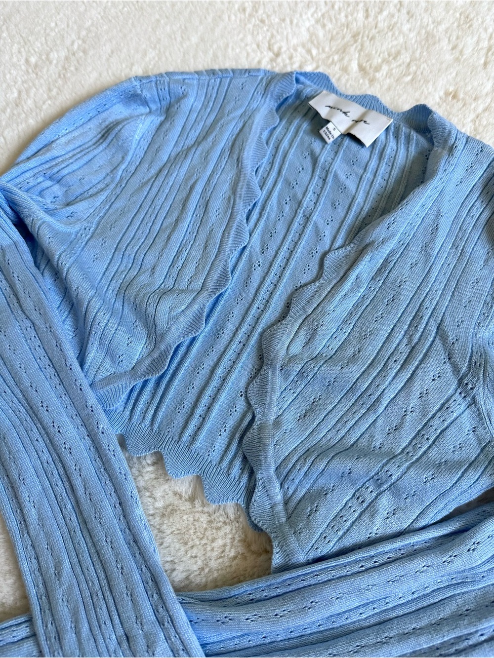 Pink Rose Light Blue Knit Pointelle Tank, Cardigan & Pants Set S - Picture 13 of 16
